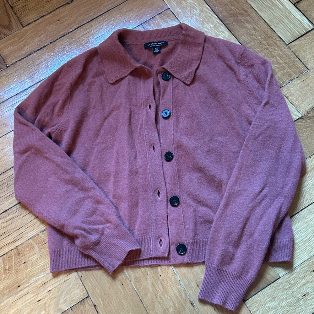 Saks Fifth Avenue 100% Cashmere Polo Cardigan; size S